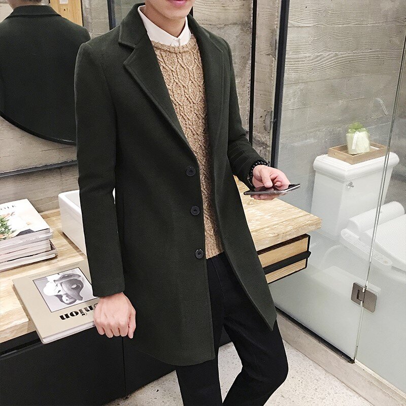 2022 jesienno-zimowa nowe męskie płaszcze wełniane męskie Slim długie kurtki butik mody solidna Slim męska trencz kurtka Plus rozmiar