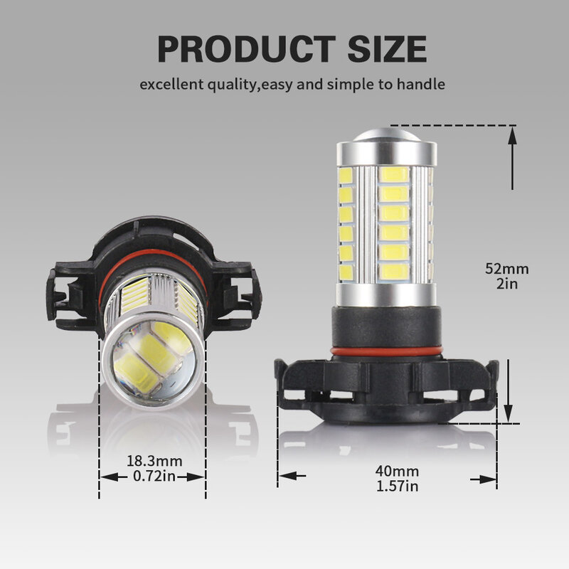 AIEO lampa przeciwmgielna samochodu PSX24W PS24W LED H16 5202 5201 żarówka światła przeciwmgielne 5670 Chip 33 SMD 600LM 3000K biały 6000K 1 rok gwarancji