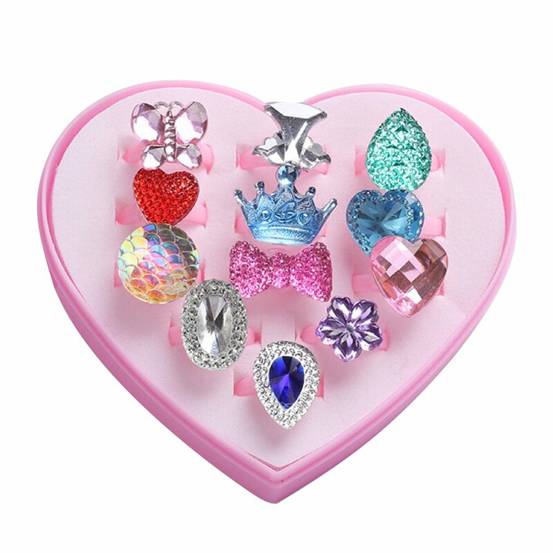 12 pz/set anelli di cartone animato in resina alla moda anelli per bambini per ragazze Set di anelli anelli per dito scatola di esposizione di gioielli regalo giocattolo per bambini