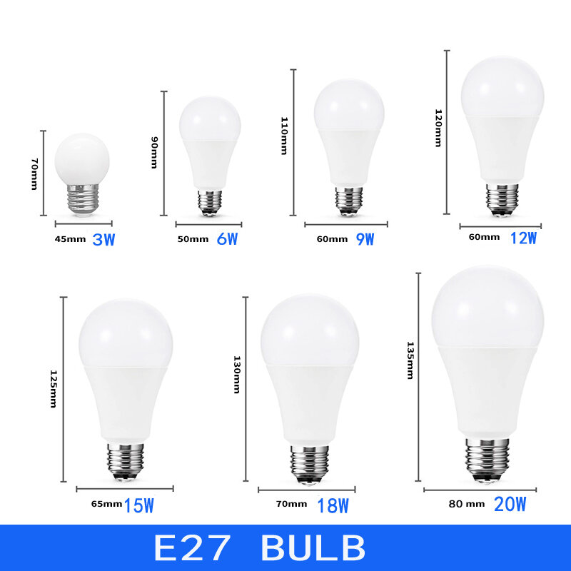 Bombilla LED E27 E14 AC220V, 4 unids/lote, 20W, 18W, 15W, 12W, 9W, 6W, 3W