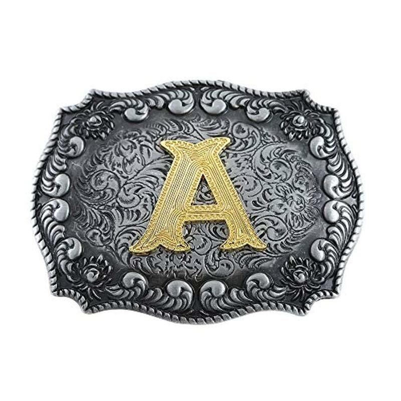 Rettangolo Western fibbia della cintura lettere iniziali da ABCDMRJ a Z Cowboy Rodeo fibbie per cinture in oro piccolo per uomo donna