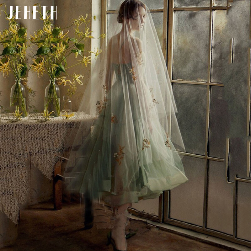 JEHETH Fantastic Mint สีเขียวสแควร์คอ Dresses 2022สปาเก็ตตี้สายรัด Lace-Up Backless สั้นชุดเจ้าหญิงชาความยาว