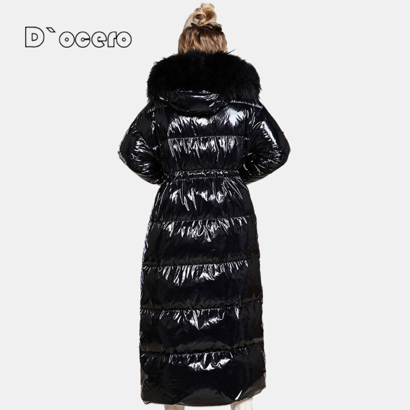 جاكيت نسائي شتوي أنيق جديد من D'OCERO موضة 2022 معطف طويل سميك من القطن مع قلنسوة ملابس خارجية دافئة من الفرو الصناعي معطف مبطن للنساء