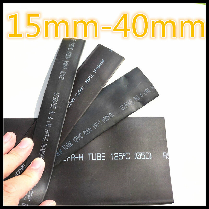 Tubo termorretráctil negro, 1 metro, 2:1, 15mm, 16mm, 18mm, 20mm, 22mm, 25mm, 28mm, 30mm, 35mm, 40mm