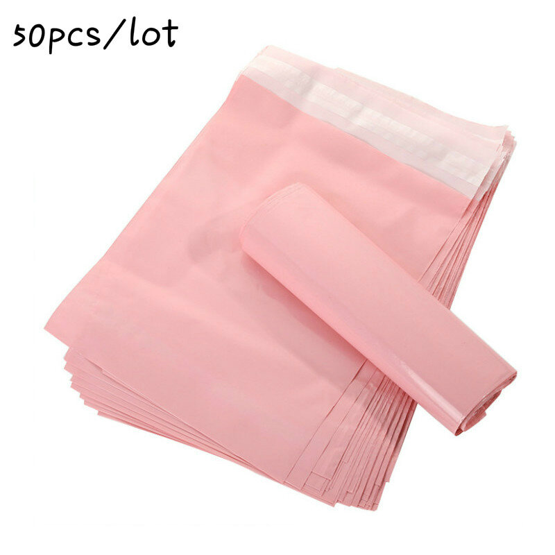 50 шт./лот, розовые полупрозрачные курьерские Упаковочные пакеты, плотные водонепроницаемые мешки, полиэтиленовые конверты