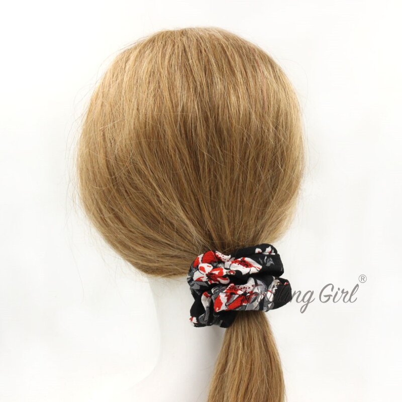 Furling Girl 1PC Pomegranate Flower Hair Scrunchies Women Hair Ties Accessories Elasticsss Hair Bands Ponytail Holder Headwear