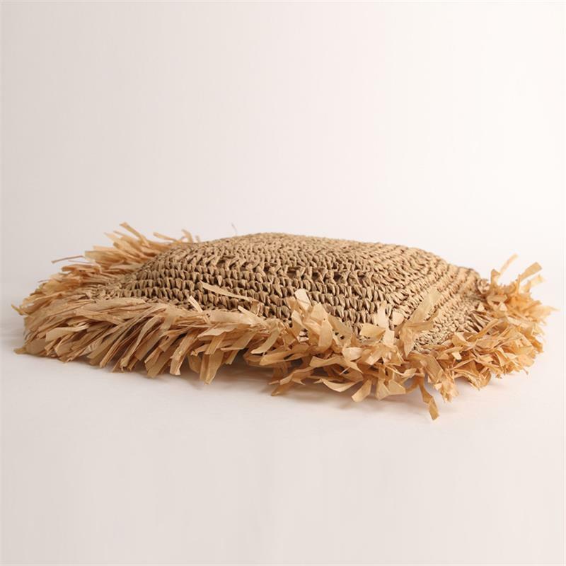 Bolso de paja tejido a mano para mujer, bolsa de playa con borla de gran capacidad, estilo día, 35x35CM, 2020, a7308