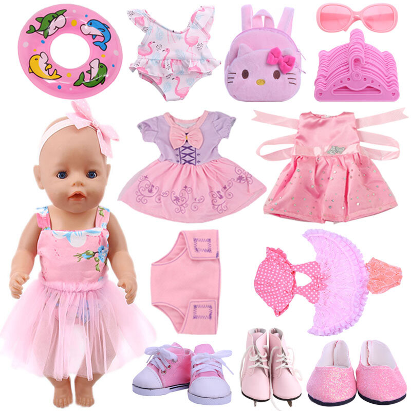 เสื้อผ้าตุ๊กตา Flamingo Kittys Series การ์ตูนสัตว์รองเท้าชุดเดรสอเมริกัน18นิ้วของ Girl' ของเล่น43ซม.Reborn เด็ก new Born ตุ๊กตา