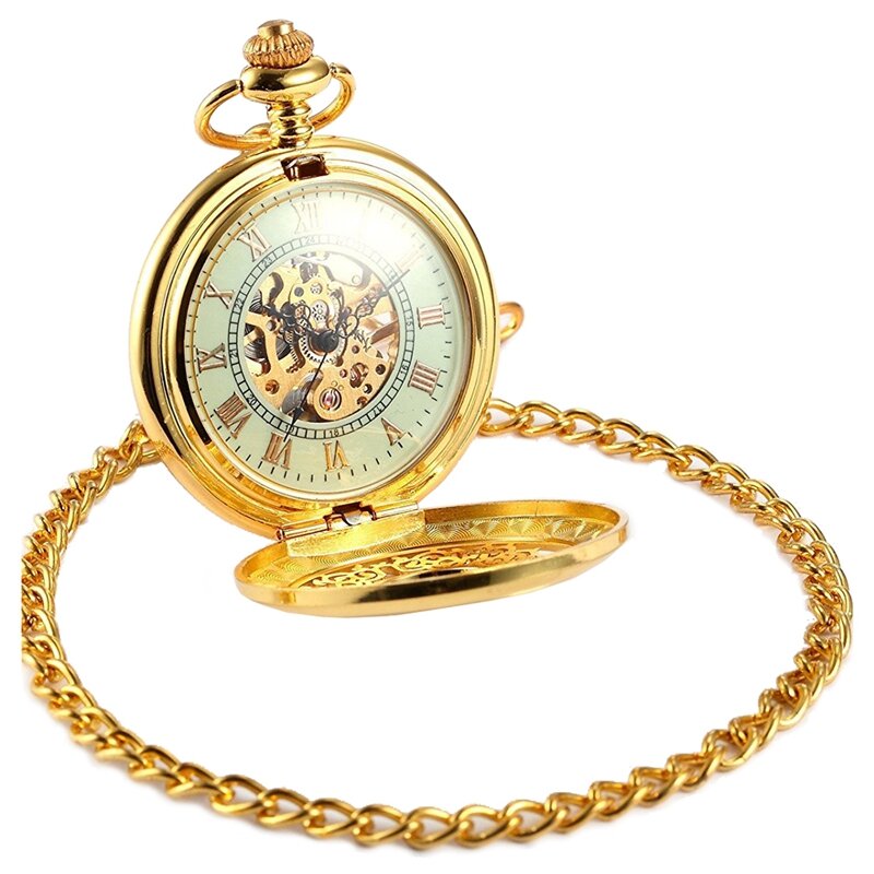 Relógio de bolso mecânico luminoso dourado de luxo de bolso