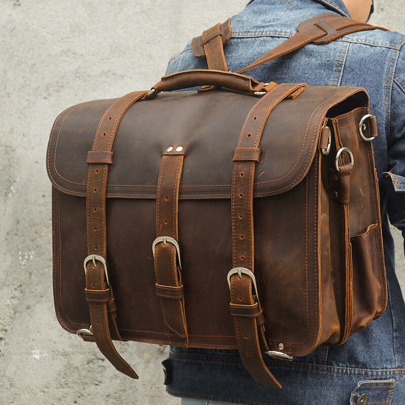 Вместительный рюкзак для ноутбука, портфель из натуральной кожи, мужская сумка на плечо, деловая сумка двойного назначения, уличные мужские сумки-тоуты