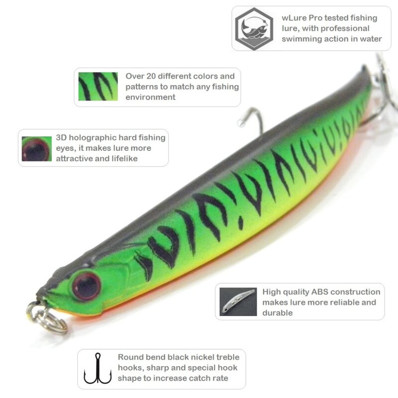 WLure Fishing Lure 8.3g 8.9cm Small Size Bend Minnow Dying in Water Twitch Lure on Subsurface Slow Sinking Carp Bait W624