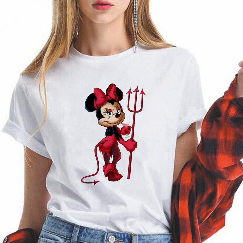 Camiseta de Minnie Mouse para mujer, Top Kawaii, Camisetas estampadas de dibujos animados, camiseta divertida Harajuku de Disney, camiseta Unisex para mujer