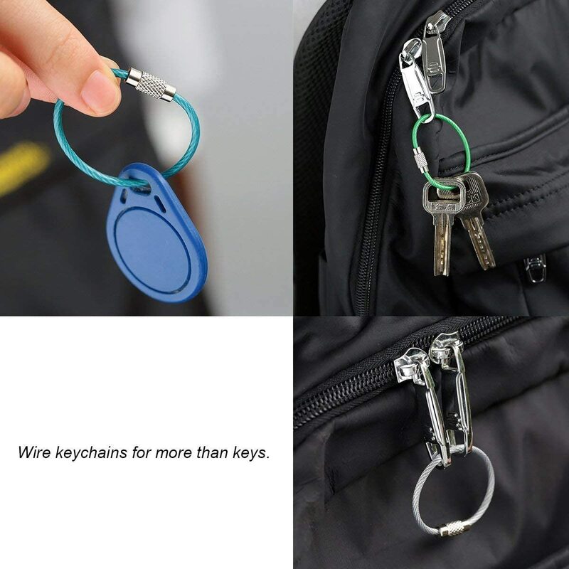 10 pçs colorido fio de aço inoxidável chaveiro cabo anel chave loop conector para pendurar bagagem tags id caminhadas ao ar livre