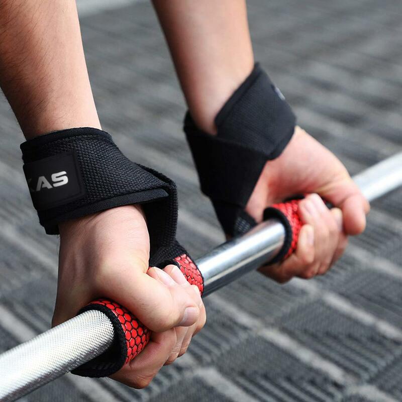 MKAS น้ำหนักยกสายรัดข้อมือฟิตเนสเพาะกายการฝึกอบรม Gym Lifting Straps ลื่น Flex Gel Grip