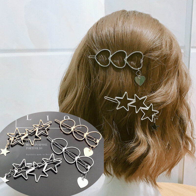Clip de aleación de estrella de cinco puntas para niña, horquilla hueca Simple para adulto, accesorios para el cabello para niña y mujer