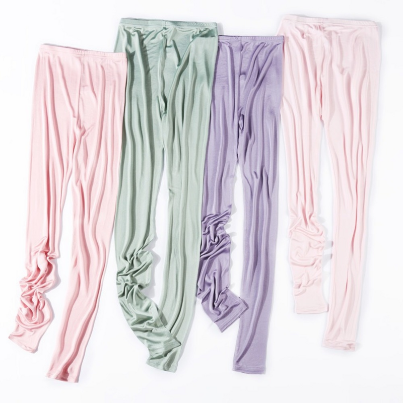 Leggings de seda de Color sólido para mujer, pantalones finos transpirables e hidratantes de seda de morera, pijamas de otoño para el hogar