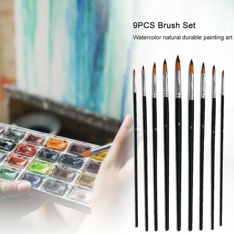 9 ピース/ロットペイントブラシセット異なるサイズ絵筆水彩アクリル耐久性のある絵画アートブラシ描画用品