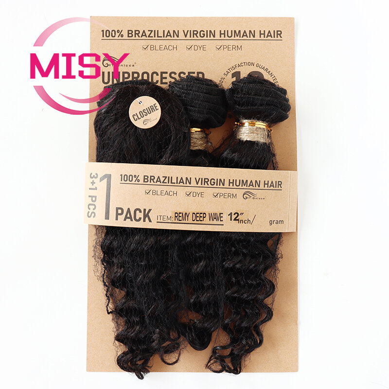 Diepe Golf Menselijk Haar Bundels Korte Braziliaanse Hair Weave Bundels Met Ronde Sluiting Natuurlijke Kleur Hair Extensions Menselijk Haar