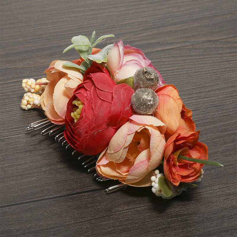MOLANS Chic Bunga Rambut Sisir Stimulasi Alami Buah Headpieces Bunga Indah Rose Daun Aksesoris Pengantin Pernikahan