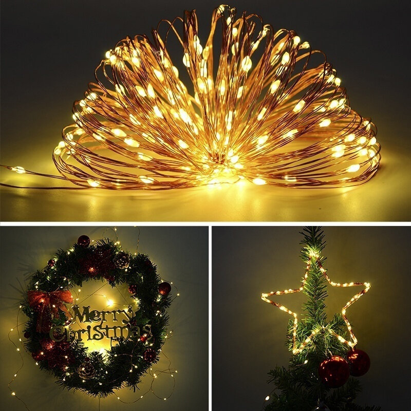 10/5M oświetlenie bożonarodzeniowe USB drut miedziany ciąg wodoodporny świecący bajkowy łańcuch oświetlenie świąteczne Xmas ślubne dekoracje do domu na imprezę