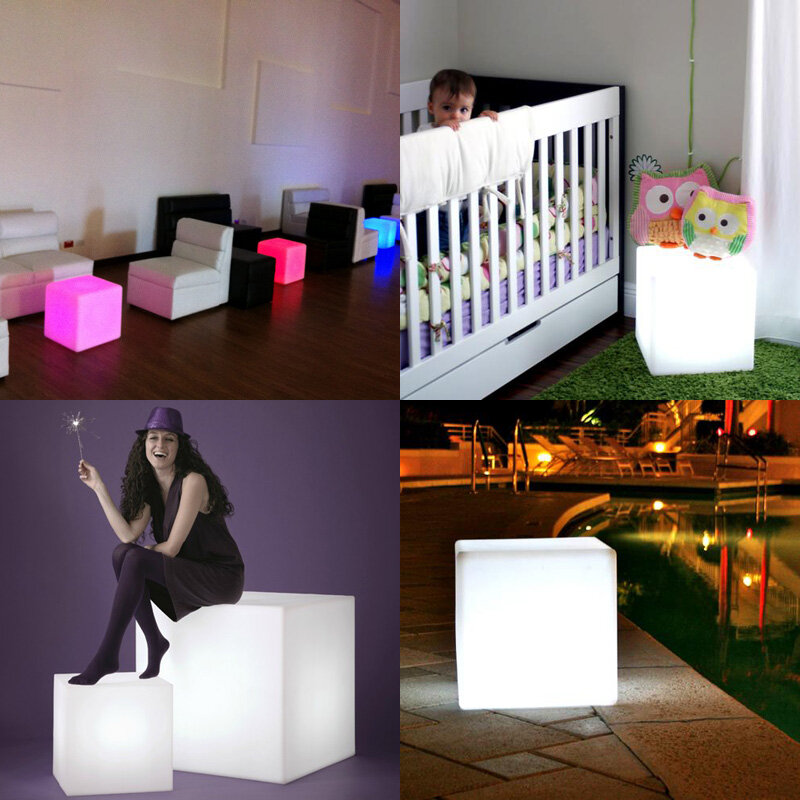 D30cm RGBW-Silla de cubo de luz LED recargable con batería, Control remoto que cambia de Color, Envío Gratis, 2 unids/lote