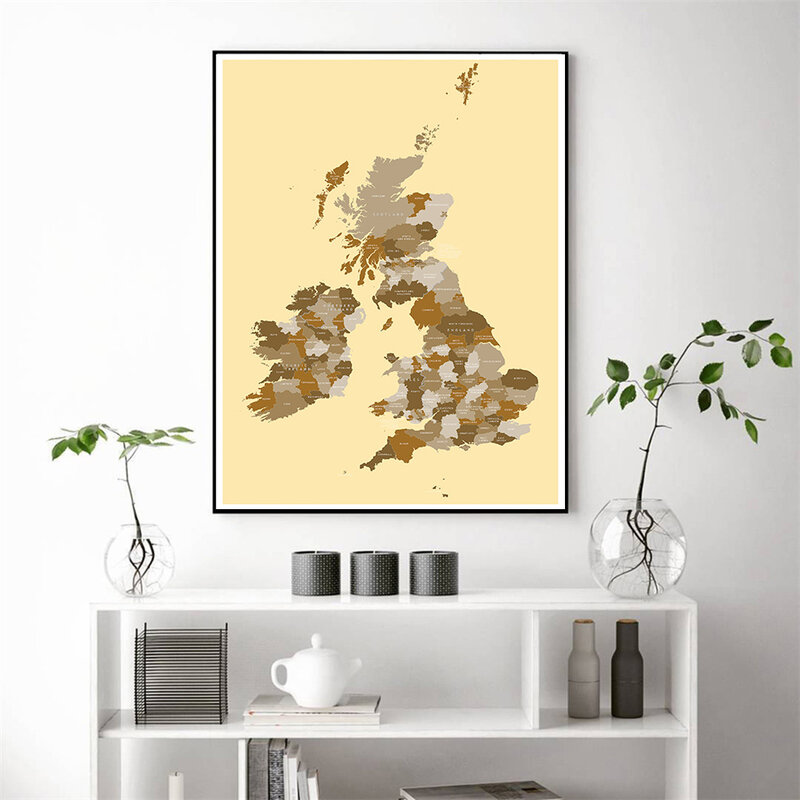 42*59cm Map of The United Kingdom Vintage Wall Art Poster Small Size Canvas Painting Home Decoration School Supplies Travel Gift