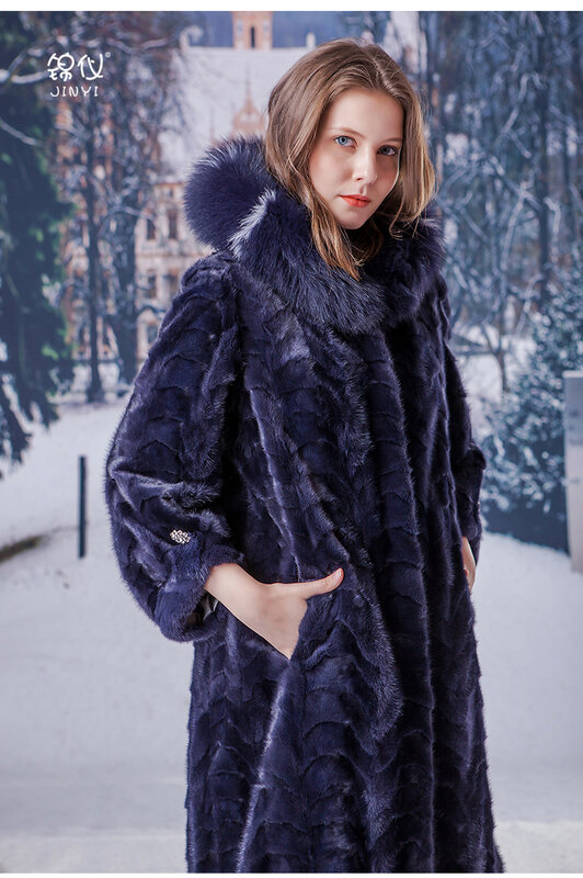 Luxe Genuine Mink Bontjas Jas Met Vos Hoody Herfst Winter Vrouwen Bovenkleding LF9074