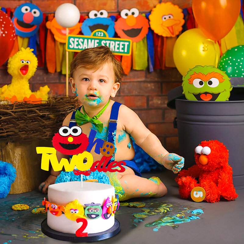 Adorno de pastel de Feliz Cumpleaños de sésamo para niños y adultos, decoración de postre de dibujos animados, suministros de fiesta de monstruo, tema de Elmo