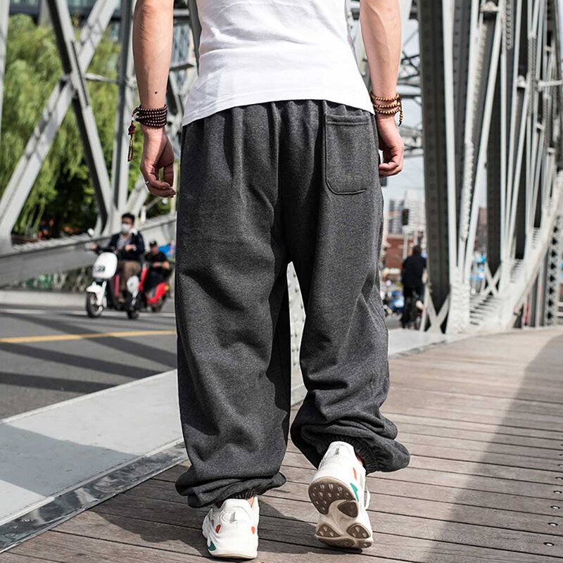 Pantalones bombachos de talla grande para hombre, pantalón de chándal informal, holgado, de pierna ancha, ropa de calle