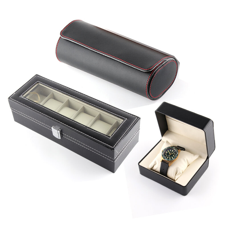 1/3/6 grades caixa de relógio de couro caixa de relógio titular organizador caixa de armazenamento para relógios de quartzo caixas de jóias exibição rolo melhor presente
