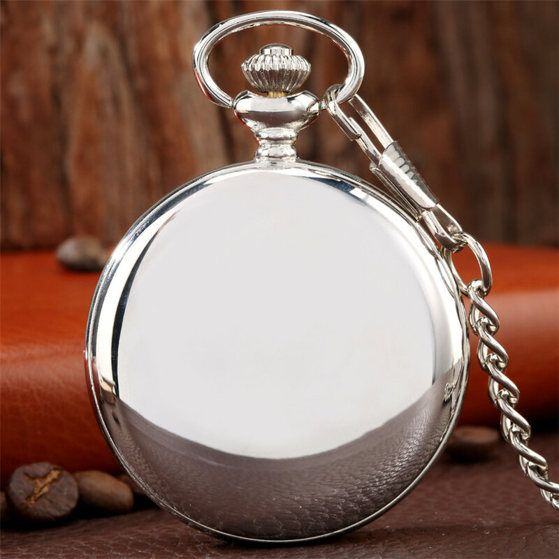 Gładka srebrna cyfry rzymskie Half Hunter kieszonkowy zegarek kwarcowy cyfrowy wyświetlacz analogowy okrągła tarcza antyczny zegar Fob Unisex prezenty