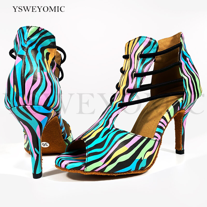 2020 autunno inverno scarpe da ballo Latino arcobaleno Zebra pelle stile Africa Zapatos de baile Latino Salsa Bachata scarpe da ballo in pelle scamosciata