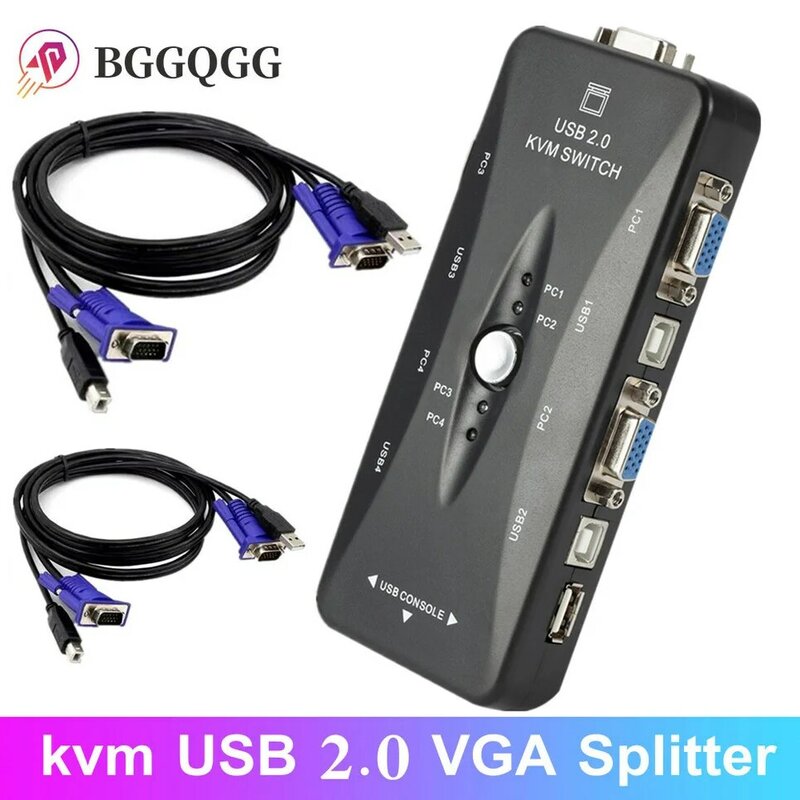Interruptor kvm de 4 puertos, divisor USB 2,0 VGA, impresora, ratón, teclado, Pendrive, compartir, Switcher, 1920x1440, adaptador VGA, caja de interruptor