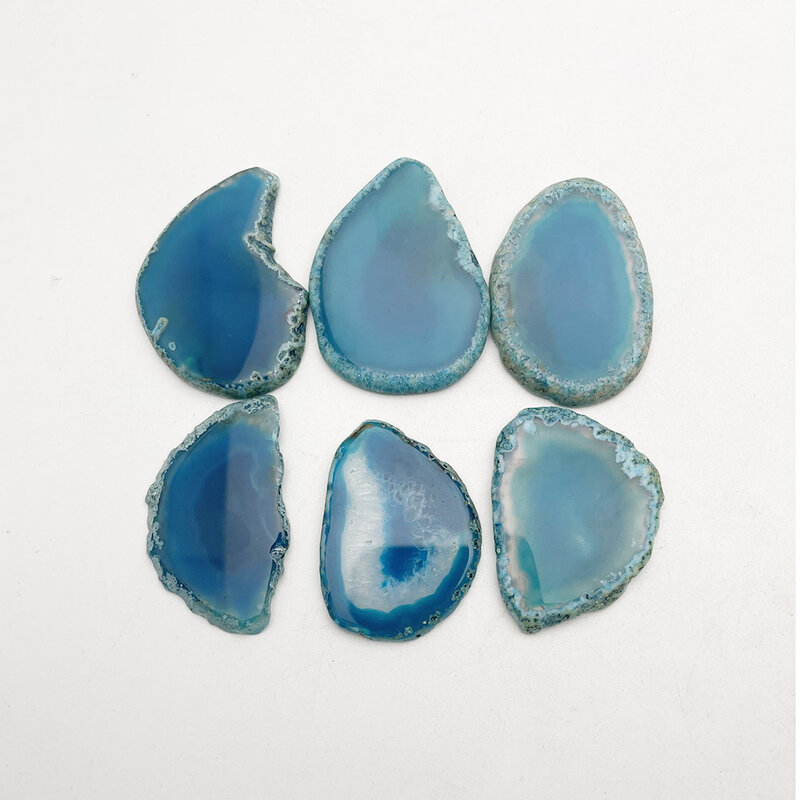Tranche d'agates bleues en pierre naturelle, pendentif pour la fabrication de bijoux, sans trous, sans crochets, accessoires, 6 pièces, livraison gratuite