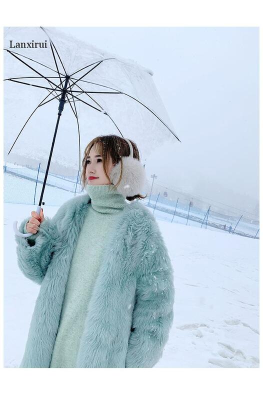 Mantel Bulu Cerpelai Baru Musim Dingin Mantel Bulu Mewah Longgar Panjang Kualitas Tinggi Wanita Mantel Rumput Bulu Rubah Hangat