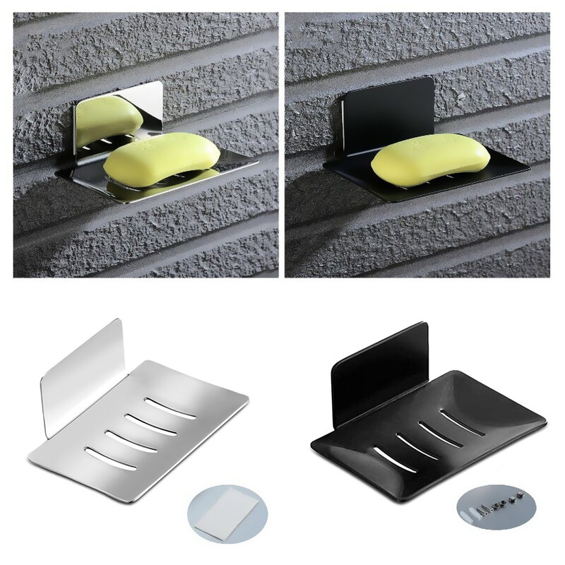 Sponge Holder Shower Kamar Mandi Terpasang Di Dinding Free-Punching Storage Plate Drain Adhesive Sticky Tray Organizer Rumah Tangga Hitam