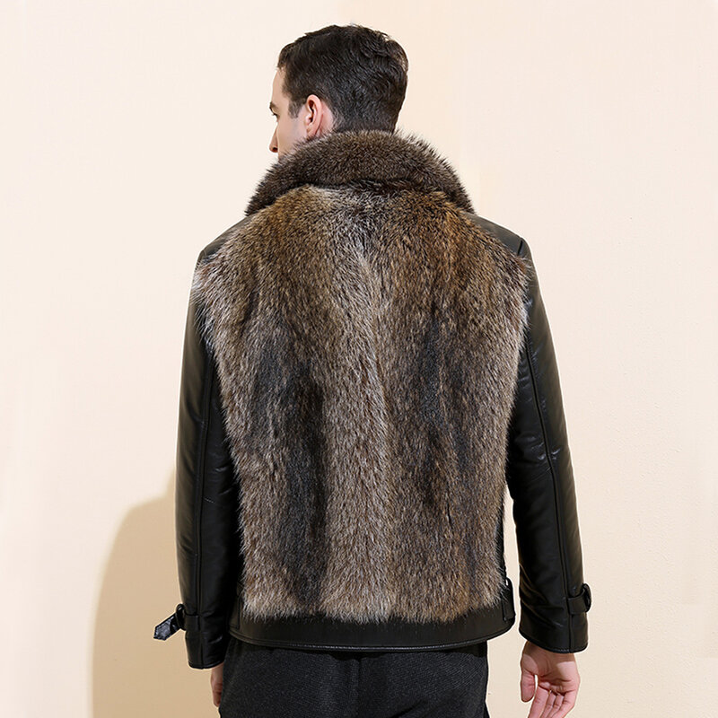 2021 macio guaxinim cão casaco de pele dos homens casual moda inverno quente pele luhayesa 100% natural racoon cão pele carneiro jaqueta de couro