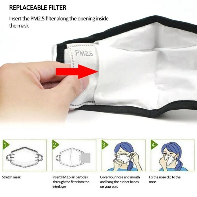 4 개/대 재사용 가능한 코튼 마스크 호흡 밸브 PM2.5 방진 페이스 마스크 Unisex 5 레이어 보호 필터 Resuable Masks