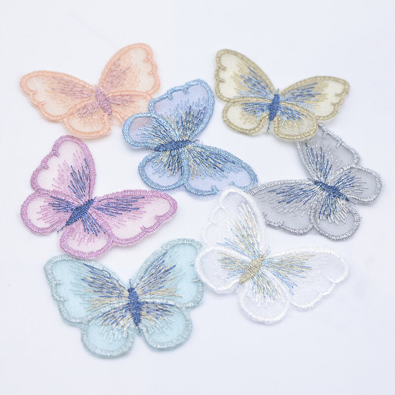 10Pcs 53*40mm Exquisite Embroidered Mesh Butterfly for DIY Headwear Hair Clips Decor Clothes Hat Shoes Patches Accessories