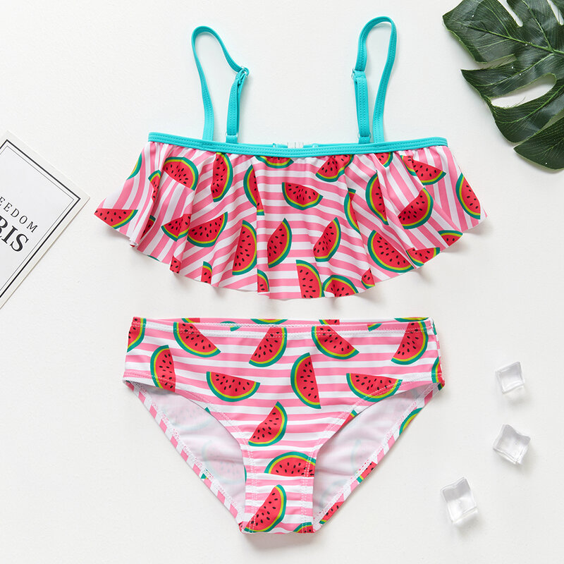 Детский купальник с фламинго, комплект из двух предметов для девочек, летние комплекты бикини, красивые купальники G1-K337, 2019