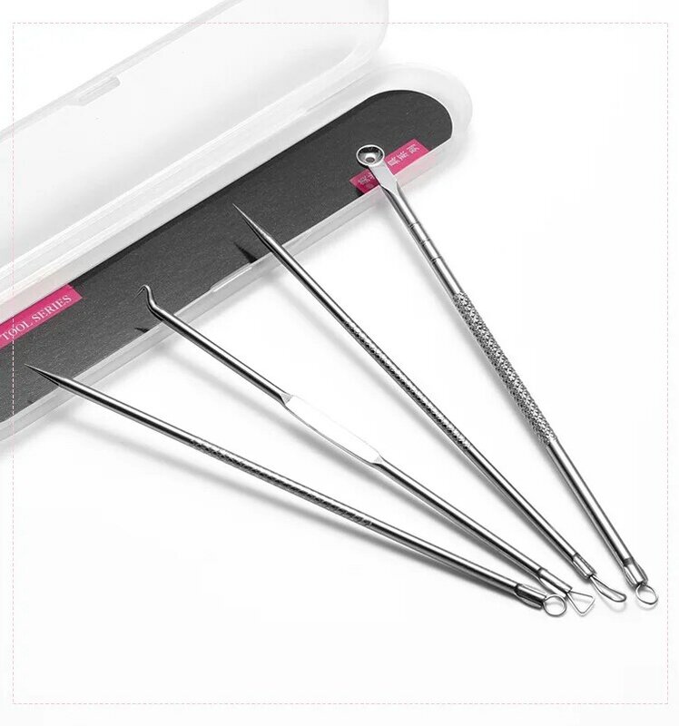 4PCS Stainless Steel Acne Needle Electroplating Colorful Rose Gold Acne Needle Extrusion Blackhead Tool Can Be Customized LOGO