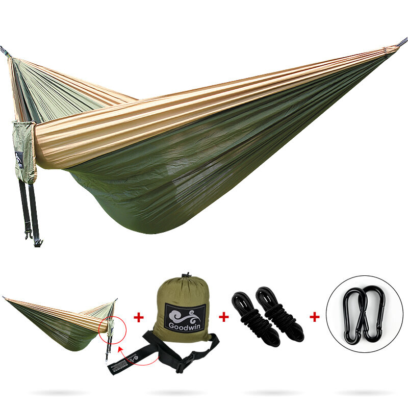 Hamac Parachute d'extérieur, lit-balançoire de Camping, facile à transporter, en acajou, 3x2m, 2.6x1.4