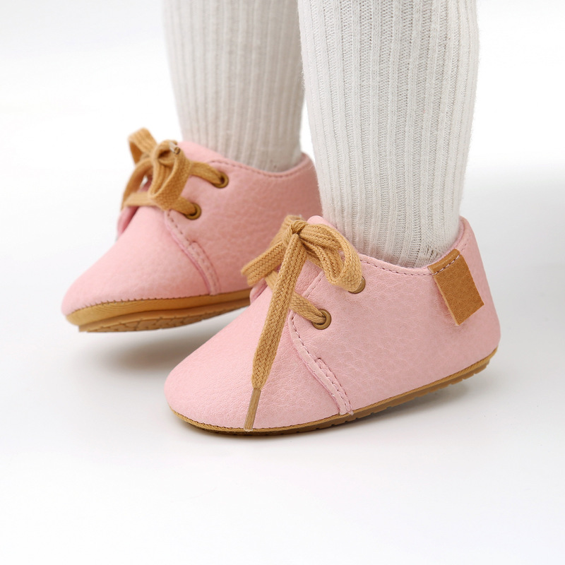 Обувь для новорожденных, в стиле ретро, однотонная, кожаная, с резиновой подошвой, нескользящая, для малышей, мокасины