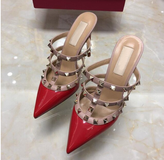 YEELOCA shoes m002 women high heel sandals with rivets 6cm thin heel wedding shoes pointed toe KZ058