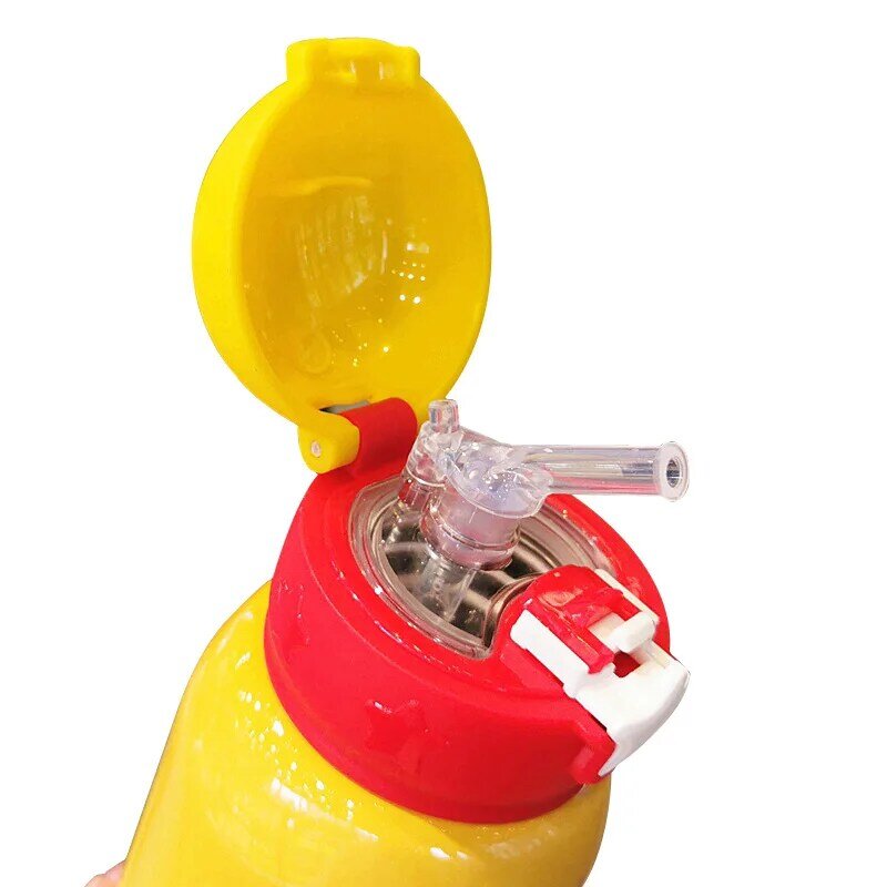 500ml สแตนเลสสตีลถ้วยน้ำเด็กขวดฟาง BPA ฟรีเด็กวัยหัดเดินขวดเครื่องดื่มที่มีสายคล้องไหล่และอะไ...