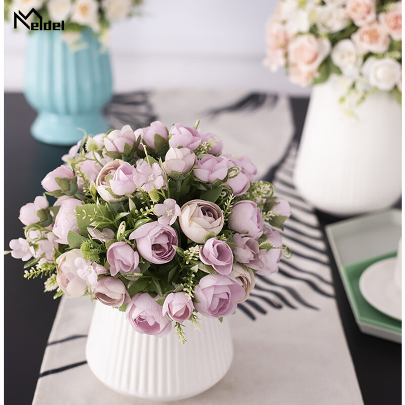 Meldel-باقة صغيرة من الورود الاصطناعية لوصيفات العروس ، 10 رؤوس زهور ، ورد صناعي ، لحفل الزفاف ، للمنزل