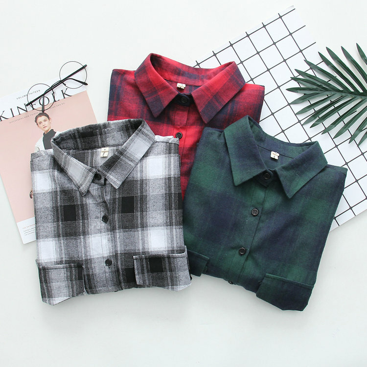 Camisa de manga larga a cuadros para mujer, blusa informal holgada de viento BF, alta calidad, primavera y otoño