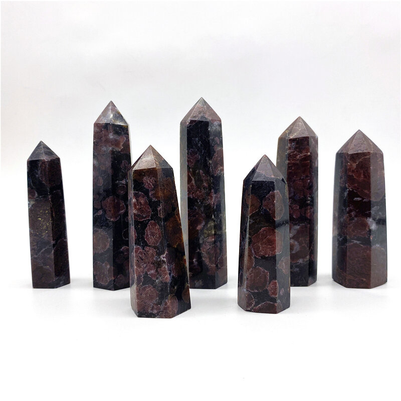 Beautiful 1PC Natural Quartz Astrophyllite and Garnet Point Towers Crystals Healing Stones for Feng Shui Natural Quartz Crystals