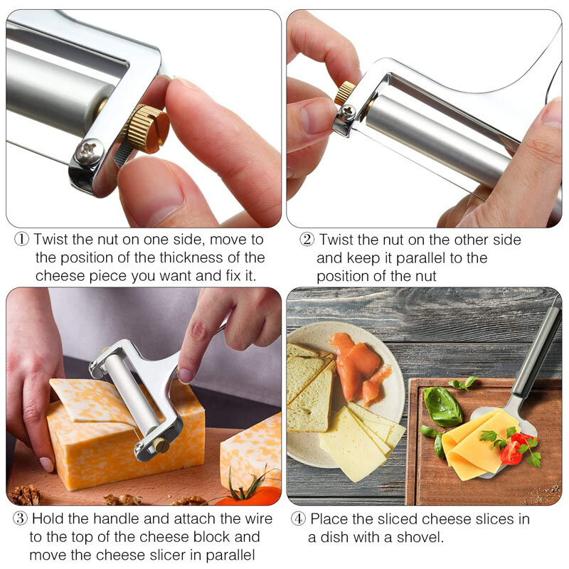 Goaloneステンレス鋼チーズスライサー調節可能な厚さのチーズカッターとセミハードチーズキッチン調理ツール