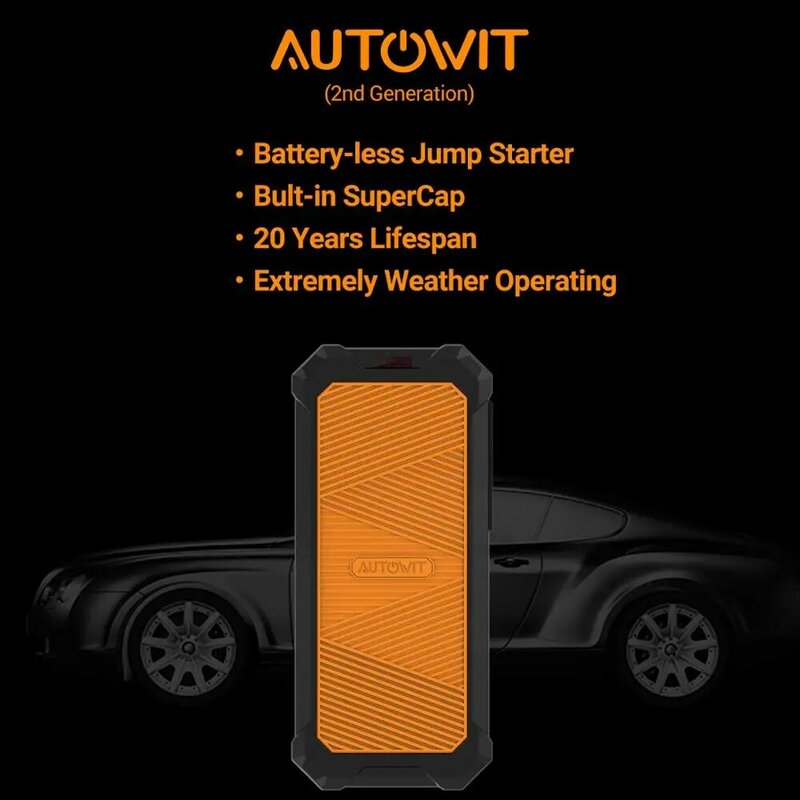 Jumpstarter Mobil Autowit 2, SuperCap Portabel Tanpa Baterai 12-Volt (Gas Hingga 7, 0L, Diesel 4, 0L) Aksesori Mobil Starter Mesin